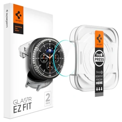 Afbeelding van Spigen Glas.tR EZ Fit Screenprotector Compatibel met Samsung Galaxy Watch 8 Classic 46mm, 2 Stuks, Installatieset, hoesjes, Kristalhelder, 9H Gehard Glas
