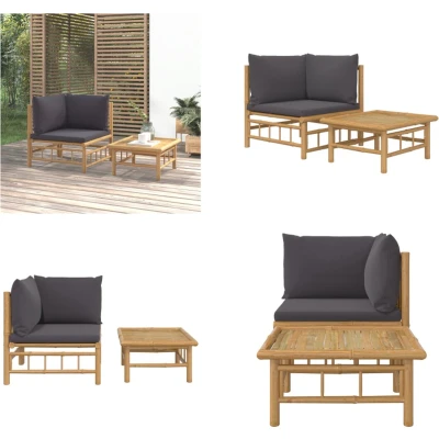 Afbeelding van vidaXL 2 delige Loungeset met kussens bamboe donkergrijs