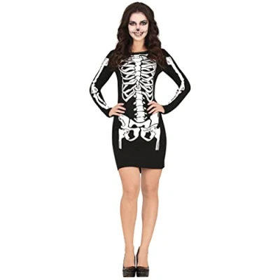 Afbeelding van Guirca Spook &amp; Skelet Kostuum Lettie Vrouw Zwart / Wit Maat 36 38 Halloween Verkleedkleding