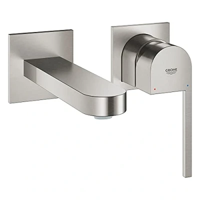 Afbeelding van Grohe plus wastafelmengkraan m size wand eengreeps 2 gats body glad g1 147mm uitloop vast supersteel 29303dc3