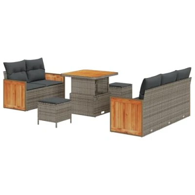 Afbeelding van vidaXL 8 delige tuinset met kussens in grijs poly rattan en acacia
