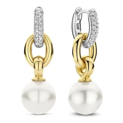 Afbeelding van TI SENTO Dames Oorbellen 925 zilver Parel met geel verguld 78016YP
