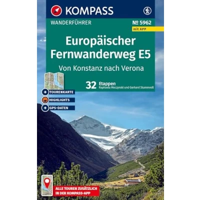 Afbeelding van KOMPASS Wanderführer Europäischer Fernwanderweg E5: mit Touren und GPS Daten in der App von Konstanz nach Verona: 5962