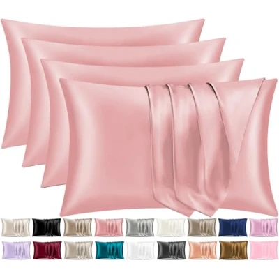 Afbeelding van Pamposh Satijnen zijden kussenslopen voor haar en huid, set van 4 standaardformaat met envelopsluiting (4 (50 x 75 cm), koraal)