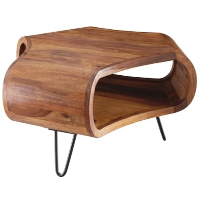 Afbeelding van WOHNLING WL5.603 Sheesham 60x60x35 cm massief houten plank &amp; metalen frame Retro salontafel Rechthoekig hout Bruin Banktafel Modieuze Tafel met compartiment woonkamer