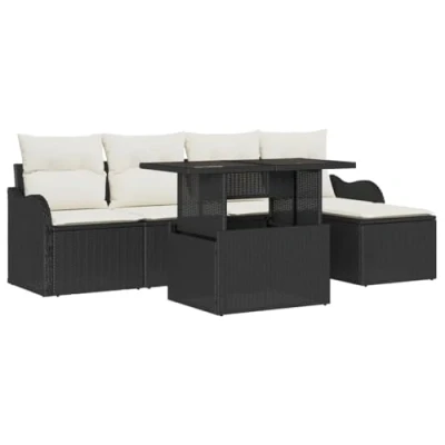 Afbeelding van vidaXL 6 delige tuinsofa set met kussens Zwart Poly Rattan