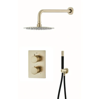 Afbeelding van Saniclear Brass Pro inbouw regendouche met wandarm en 30cm hoofddouche geborsteld messing / mat goud