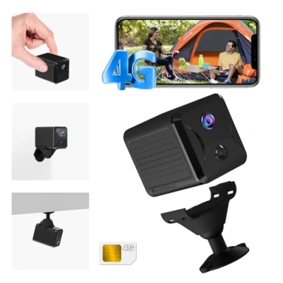 Afbeelding van UCOCARE 4G camera met simkaart, mini bewakingscamera zonder internet, 5200 mAh accu, 1080p HD, draagbaar, kijkhoek 160, PIR bewegingsdetectie, nachtzicht, ondersteuning SD/Cloud