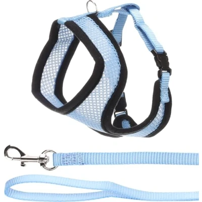 Afbeelding van Flamingo Harnas met riem voor kittens Harms blauw maat A: 28 cm B: 32 41 C: 110 x 10 2 mm Verstelbaar en comfortabel, ideaal rassen zoals Chartreux, Ragdoll, Britse korthaar meer