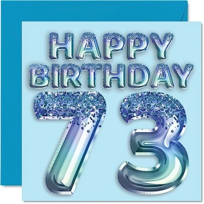 Afbeelding van 73e verjaardagskaart voor mannen blauwe glitter feestballon gelukkige verjaardagskaarten 73 jarige man overgrootvader opa papa Gran, 145 mm x drieënzeventigste wenskaarten cadeau