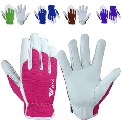 Afbeelding van Leren dames/heren tuinhandschoenen werkhandschoenen voor dames of heren tuin en huishoudelijke taken (roze, M)