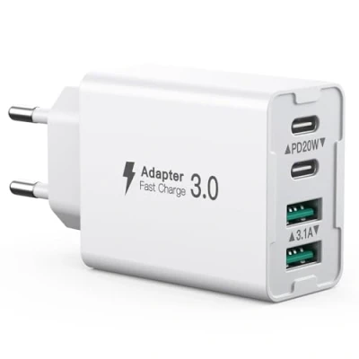 Afbeelding van USB C oplader 40W, 4 poorts multi met en A, dual port muurlader PD+QC compatibel iPhone 14/13/12/Pro Max/XS/XR/Samsung/Tablet.
