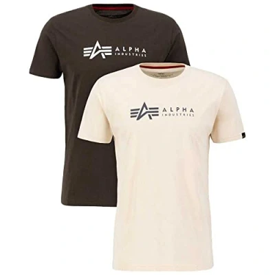 Afbeelding van Alpha Industries Label 2 PACK Tshirt print, Heren, Maat: Small, Black olive/jet stream white