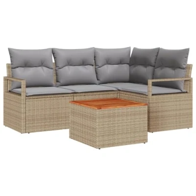 Afbeelding van vidaXL 5 delige tuinset met kussens in beige van poly rattan en acacia
