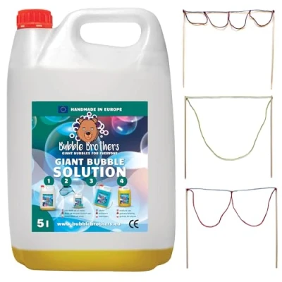 Afbeelding van Bubble Brothers Bellenblaasfles, 5 liter, zeepbellenoplossing, concentraat voor reuzenzeepbellen, stabiele zeepbellen (1 x l + 3 bellenblaasstaafjes)