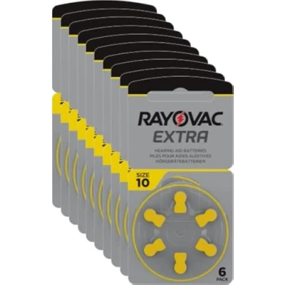 Afbeelding van Rayovac Extra Advanced Zink lucht gehoorapparaat batterij, 10 stuks, met 60 batterijen, geschikt voor gehoorapparaten hoorhulp, gehoorversterker, geel