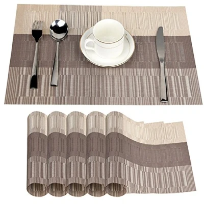 Afbeelding van Fontic Set van 6 placemats 30 x 45 cm, antislip, wasbaar, PVC tafelmatten, scheurvast, hittebestendig, vuilafstotend en wasbare voor keuken, eettafel Hell Golden