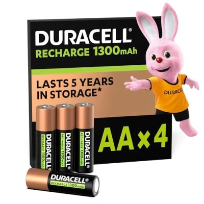 Afbeelding van Duracell Oplaadbare AA batterijen (4 stuks), 1300 mAh NiMH, 2000 laadbeurten, vooraf opgeladen, voor een lange levensduur, met plastic vrije en 100% recyclebare verpakking