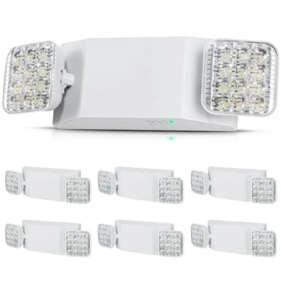 Afbeelding van VEVOR Noodverlichting, set van 6, nooduitgangen, 3 W, verstelbare vierkante kop met 2 witte leds, plafond of wandmontage voor stroomuitval, bedrijven, kantoren, scholen