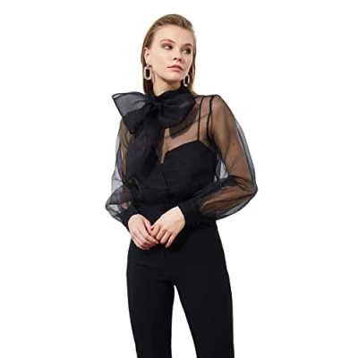 Afbeelding van Trendyol Damesblouse met rechte lange mouwen, getailleerd, zwart, 42