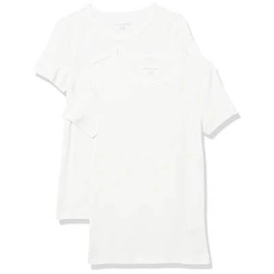 Afbeelding van Amazon Essentials Women&#039;s T shirt met korte mouwen en ronde hals in slanke pasvorm, Pack of 2, Wit, S