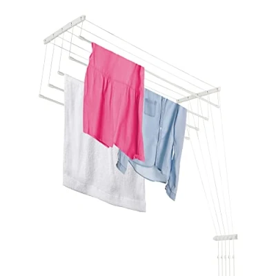 Afbeelding van KADAX Plafondwasdroger, wasdroger voor het plafond met 5 stangen, wanddroger stalen spijlen, plafonddroger, draagvermogen tot 10 kg (wit/120 cm)