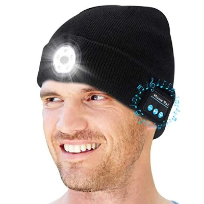 Afbeelding van shenkey Bluetooth Beanie Hat Hoofdtelefoon, 5 LED Cap Draadloze Headset Muziek Hoed Tech Geschenken voor Mannen Vrouwen Tiener Jongens Meisjes Zwart