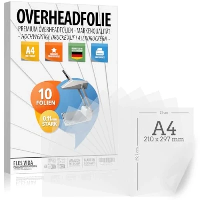 Afbeelding van Vel overhead film PEMIUM DIN A4 transparant Voor laserprinter, kopieerapparaat OHP extra dik Hoge kwaliteit printen en projectie MADE IN GERMANY