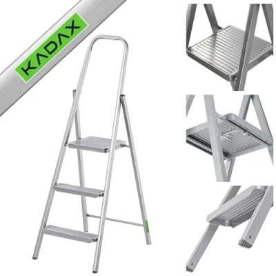 Afbeelding van KADAX Eenzijdige stalen ladder met antislipvoeten, trapladder, plank, vouwladder, huishoudladder brede treden (3 treden)