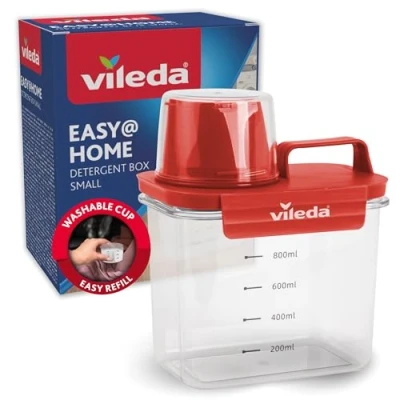 Afbeelding van Vileda Wasmiddelbox 1100 ml rood praktische opslag voor waspoeder inclusief maatbeker nauwkeurig doseren luchtdicht en ruimtebesparend