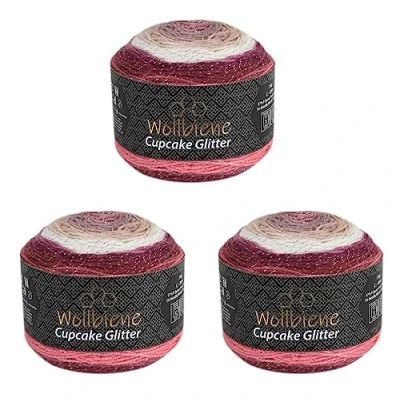 Afbeelding van Cupcake glitter Simli 3 x 150 g breiwol, 450 gram wol voor breien en haken, babywol, Turkse wol, kleurverloopwol, (3080 bessen, beige bruin)