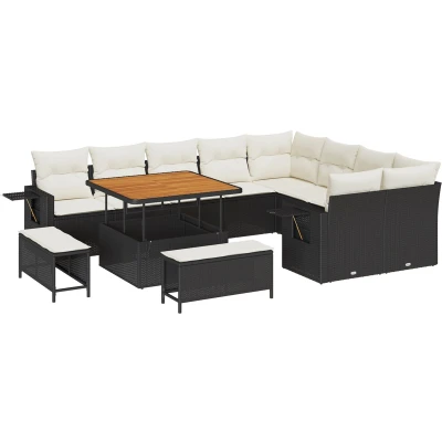 Afbeelding van vidaXL 12 delige tuinset met kussens in zwart poly rattan en acacia