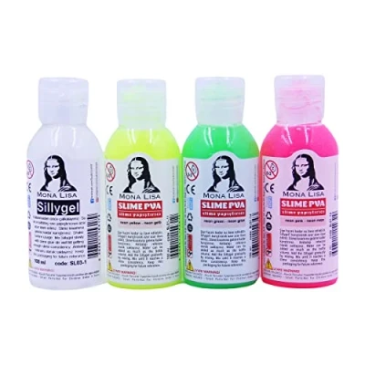 Afbeelding van slijm beginnersset met 3 neonkleuren (4x100 ml). Knutsellijm &amp; activator om zelf te maken. Slime lijm magische