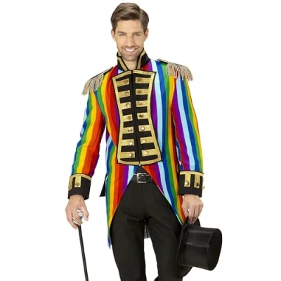 Afbeelding van Widmann Circus Kostuum Multicolor Frackjas Regenboog Man Small Carnavalskleding Verkleedkleding