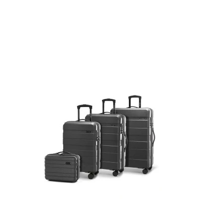 Afbeelding van WITTCHEN COMODO Line Harde Koffer Set 3 Stuks Bagage en cosmeticakoffer Trolley Lichtgewicht Transportkoffer met 4 Wielen Combinatieslot Donkergrijs