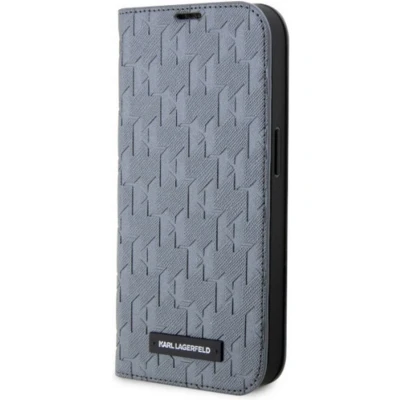Afbeelding van Karl Lagerfeld Saffiano Monogram Book Case Geschikt voor Apple iPhone 14 (6.1&quot;) Grijs