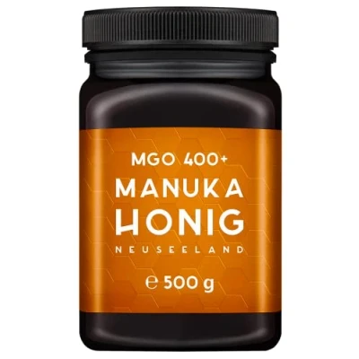 Afbeelding van MELPURA Manuka honing MGO 400+ 500 g uit Nieuw Zeeland met gecertificeerd, natuurlijk methylglyoxal gehalte, getest in laboratorium, geverifieerde oorsprong, eerlijke handel rechtstreeks van de producent