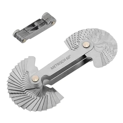 Afbeelding van 1 stuk schroefdraadmeter, schroefdraaddocumentmeting, metrisch meetgereedschap, precisiemeter, roestvrijstalen scrollgreep schroefdraadmeting, draadmeter 60 graden, Imperial 55 graden