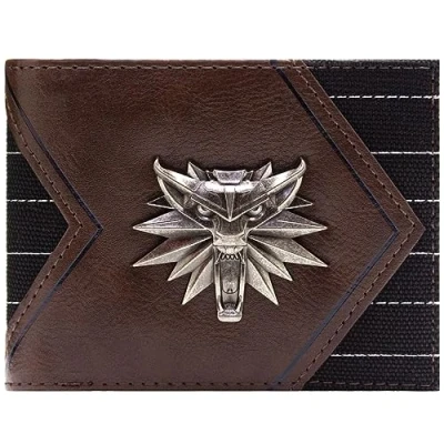Afbeelding van The Witcher 3 Wild Hunt Wolf Medaillon Embleem Portemonnee/Beurs Bi Fold ID &amp; Kaarthouder, Bruin
