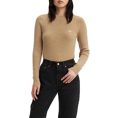 Afbeelding van Levi&#039;s dames Ribgebreide trui met logo in de kleur Beige, maat: XS