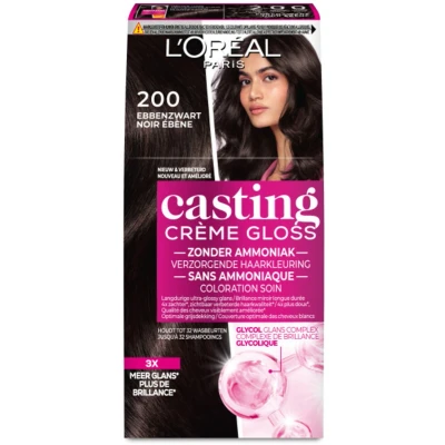 Afbeelding van 3x L&#039;Oréal Casting Crème Gloss Semi Permanente Haarkleuring 200 Zeer Donkerbruin