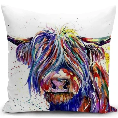 Afbeelding van HUASHUZI Kussenhoes, Highland Cow, cadeaus voor vrouwen, boerderijdecoraties, sierkussensloop, aquareldecoratie, thuis woonkamer, bank, 45 x cm
