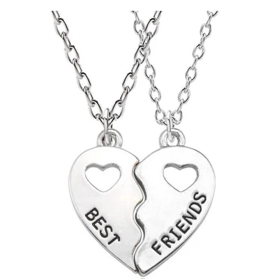 Afbeelding van Bixorp Friends BFF Ketting voor 2 met Zilverkleurige helften Hartje Vriendschapsketting Meisjes Best Vriendschap Cadeau Twee