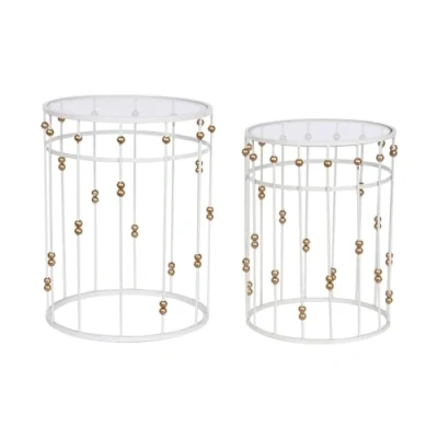 Afbeelding van Set van 2 tafels Home ESPRIT Wit Gouden 42 x 55 cm
