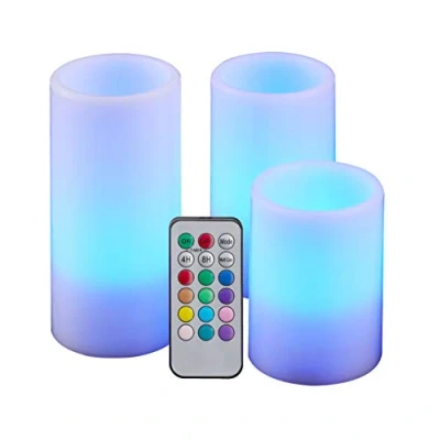 Afbeelding van Led kaarsen van echte was, met timer en afstandsbediening, set 3, kleur instelbaar, flikkerende kaars, decoratie, kleurverandering functies