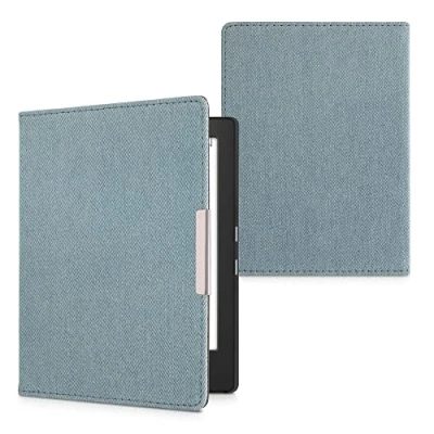 Afbeelding van kwmobile e reader hoesje compatibel met Kobo Aura H2O Edition 1 hoes Ereader flip case Magneetsluiting Denim design in lichtblauw