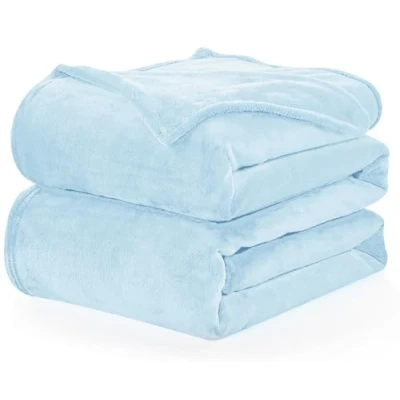 Afbeelding van WAVVE Fleece deken voor op de bank, lichtblauw donzig zacht, warm, veelzijdig, sofa/bank/tweepersoonsbed, 150 x 200 cm