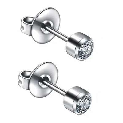 Afbeelding van Caflon 4mm titanium oorknopjes zilverkleurig rond oorschieter hypoallergeen steriel verpakt kristal steentje kleurloos naturel geboortesteen april