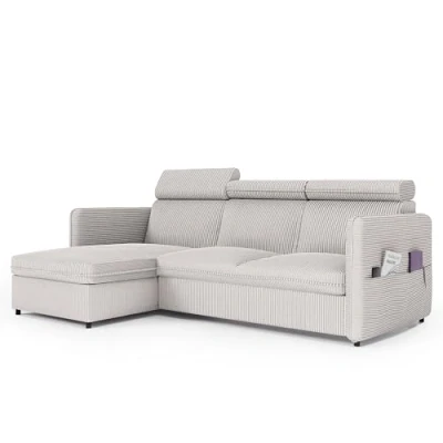 Afbeelding van GREKPOL Poso Bank met slaapfunctie, 160 x 220 cm, beige corduroy sofa, hoekbank slaapfunctie en bedlade, 3 zits, slaapbank bedlade