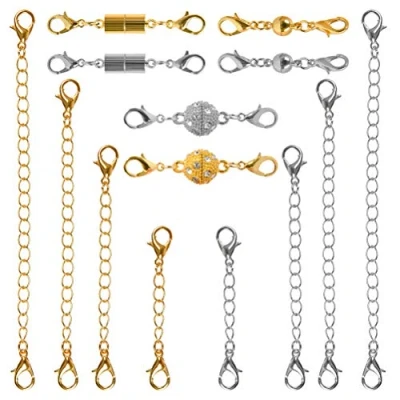 Afbeelding van TIMESETL magnetische sieradensluitingen en verlengketting, halsketting extender, sluitingen verschillende maten, kettingverlenger voor halsketting, armband, enkelketting (goud + zilver)